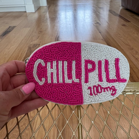 Othr Handbags - Pink and White Beaded Retro Chill Pill Coin Purse Pouch NWOT ~ T9